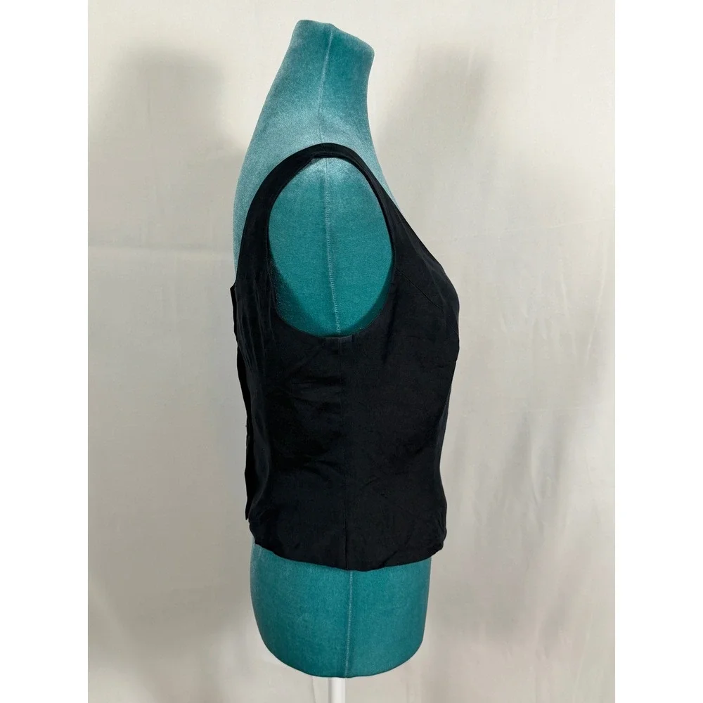 Vintage‎ Finity Black 100% Silk Button Back Tank Top Shell Blouse Size 6 Womens